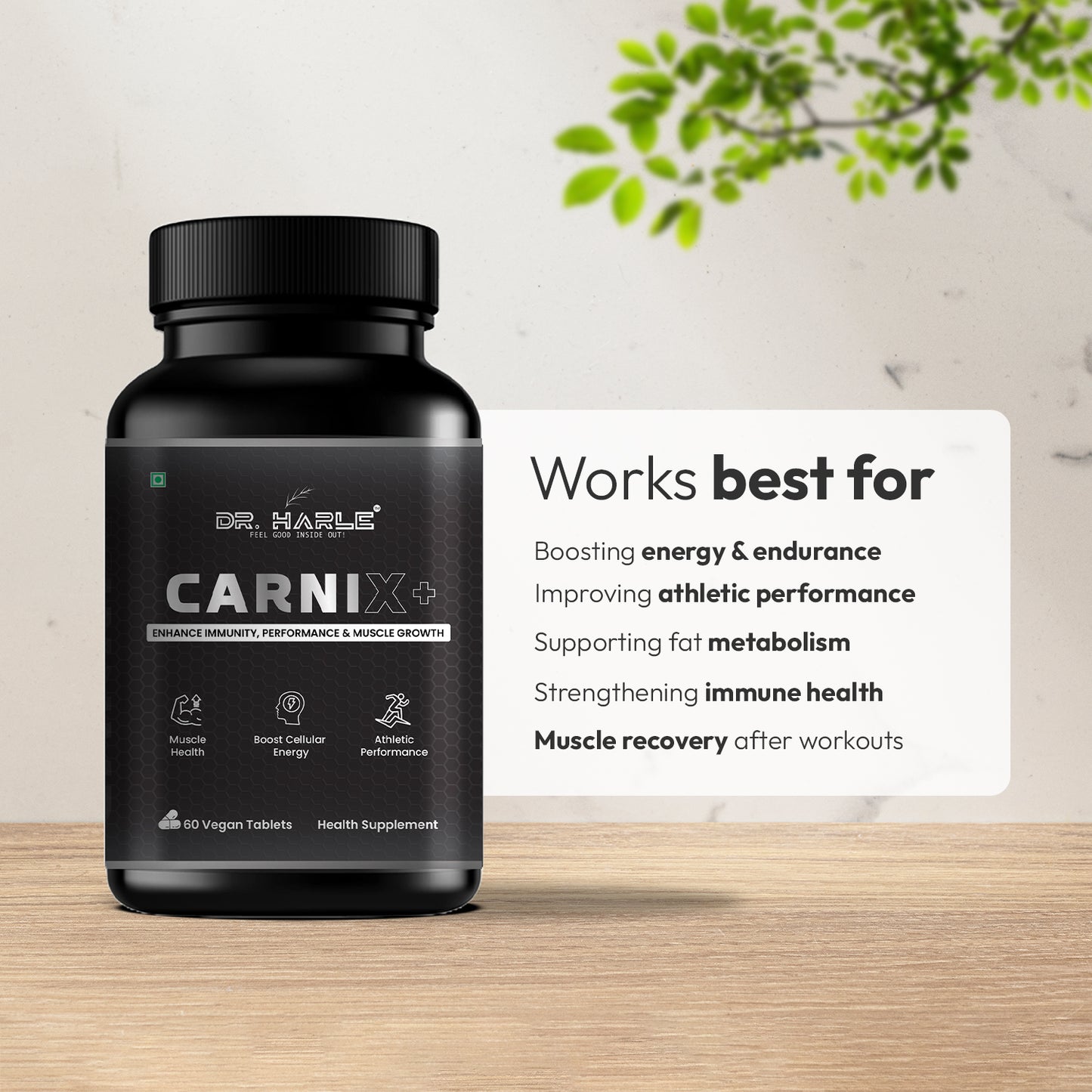 DR. HARLE Carni X+ L-carnitine, L-arginine, Vitamin-C,B12,E - 60 tablets