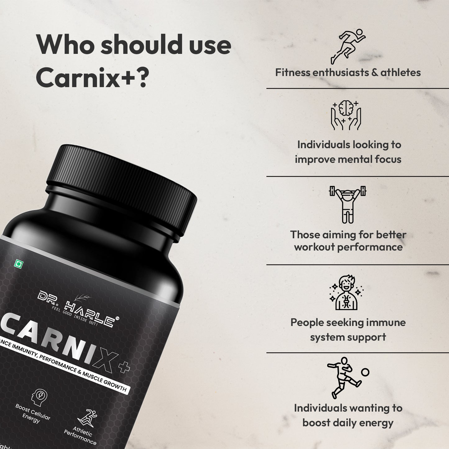 DR. HARLE Carni X+ L-carnitine, L-arginine, Vitamin-C,B12,E - 60 tablets