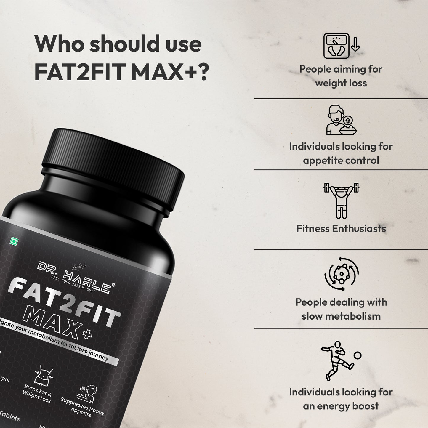 Dr. Harle Fat2Fit Max Plus | Supplement with Natural Ingredients | Suitable for Men and Women | No Added Sugar | 60 Tablet