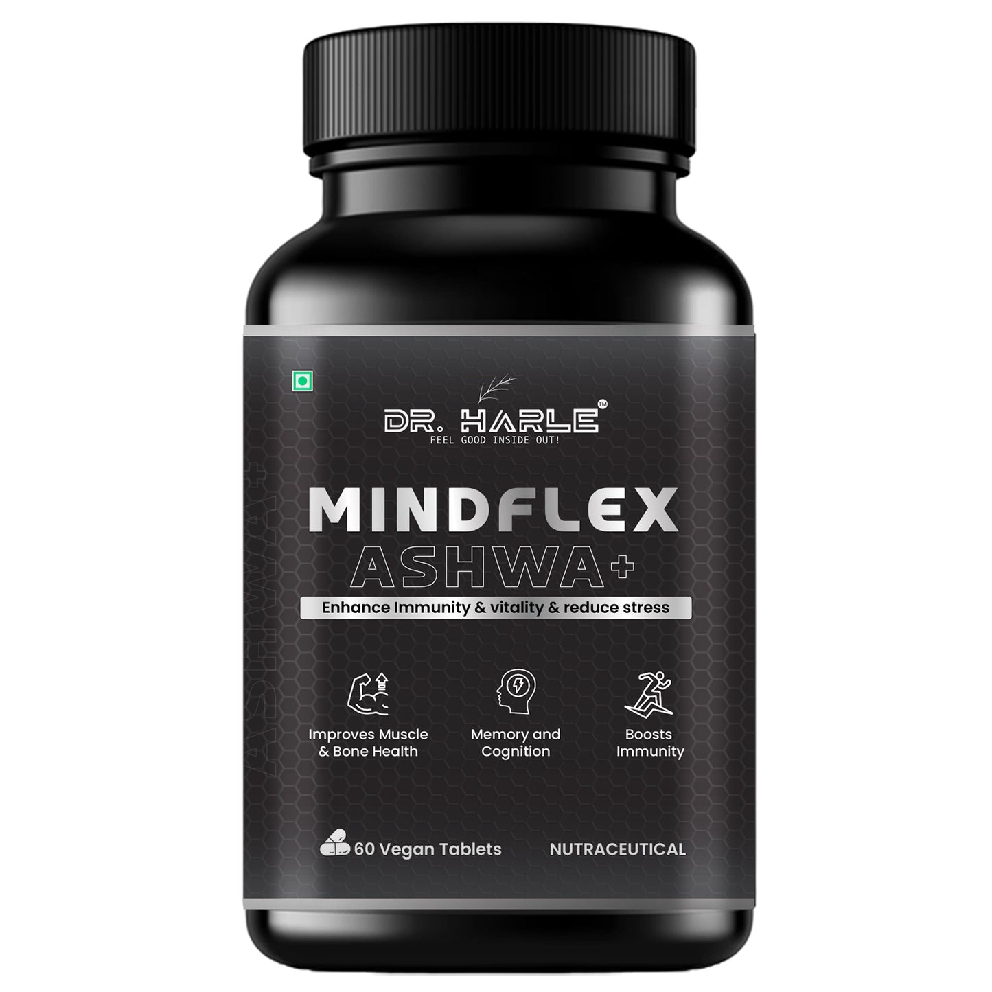 DR. HARLE MindFlex Ashwa+ | Ashwagandha Supplements for Stress Relief, Immunity, Vitality & Mental Clarity | Ashwagandha Tablets with 9 Himalayan Herbs | Natural Adaptogen Formula – 60 Tablets