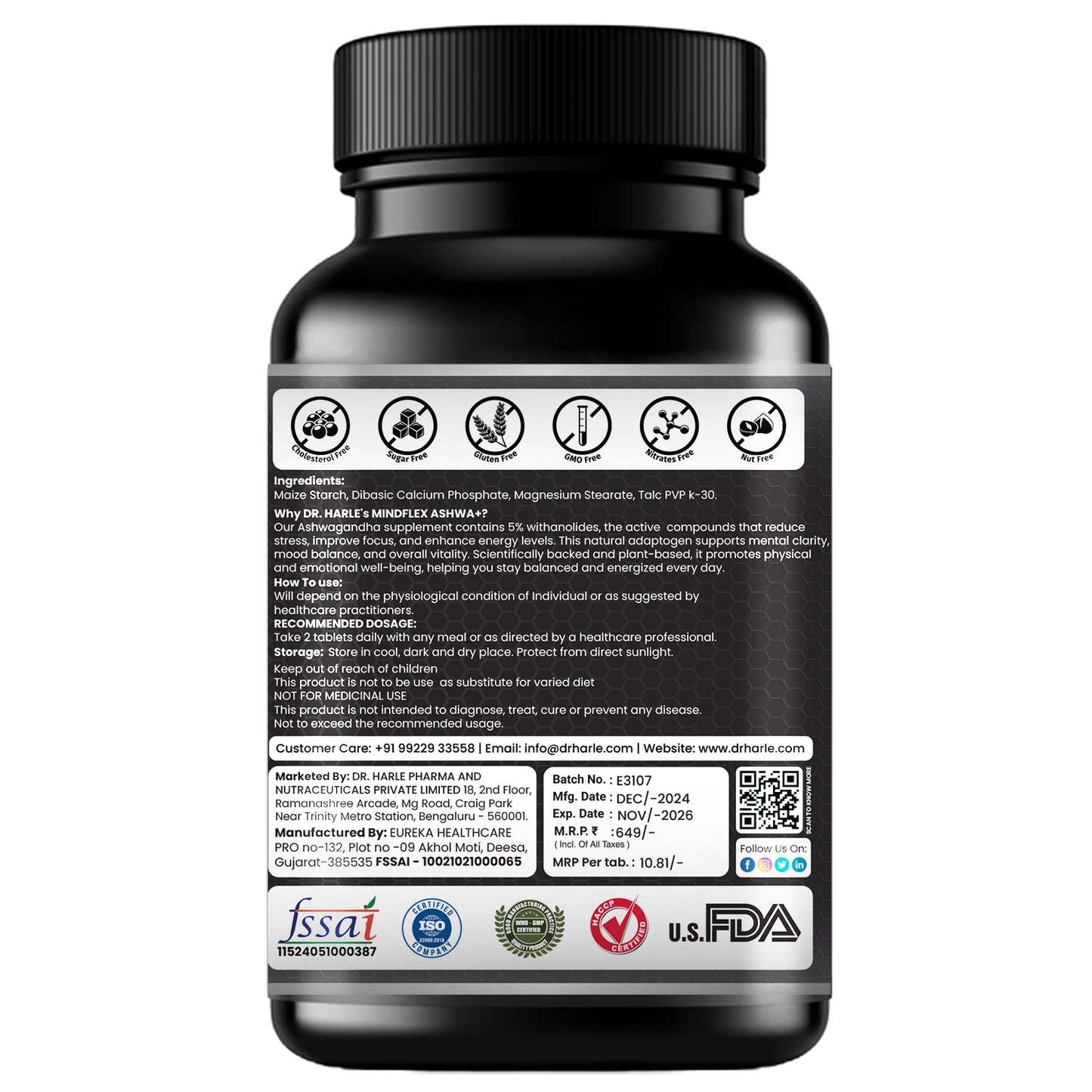 DR. HARLE MindFlex Ashwa+ | Ashwagandha Supplements for Stress Relief, Immunity, Vitality & Mental Clarity | Ashwagandha Tablets with 9 Himalayan Herbs | Natural Adaptogen Formula – 60 Tablets