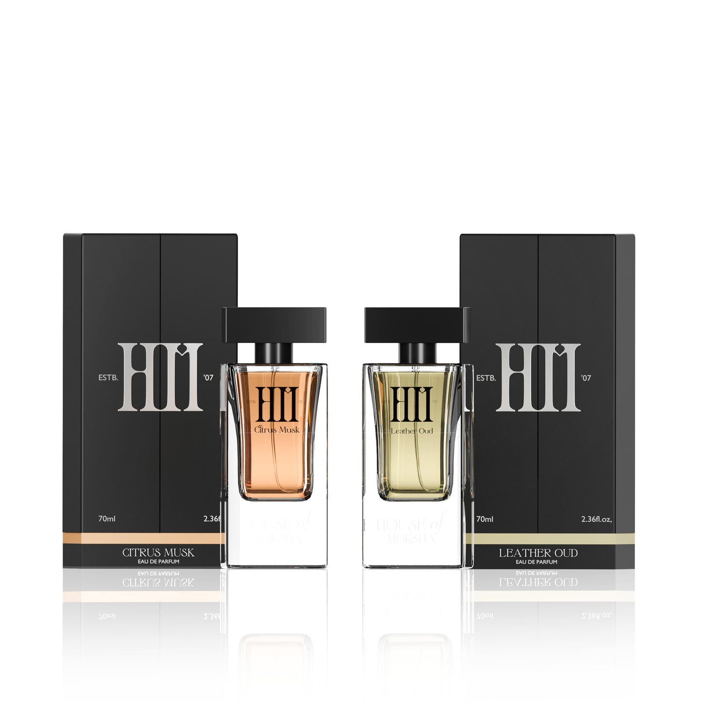 House of Moksha Citrus Musk & Leather Oud Eau de Parfum (70ml Each) | Premium Fragrance Combo | Crafted with Clean Ingredients | Stylish & Affordable Diwali / Wedding Gift Set