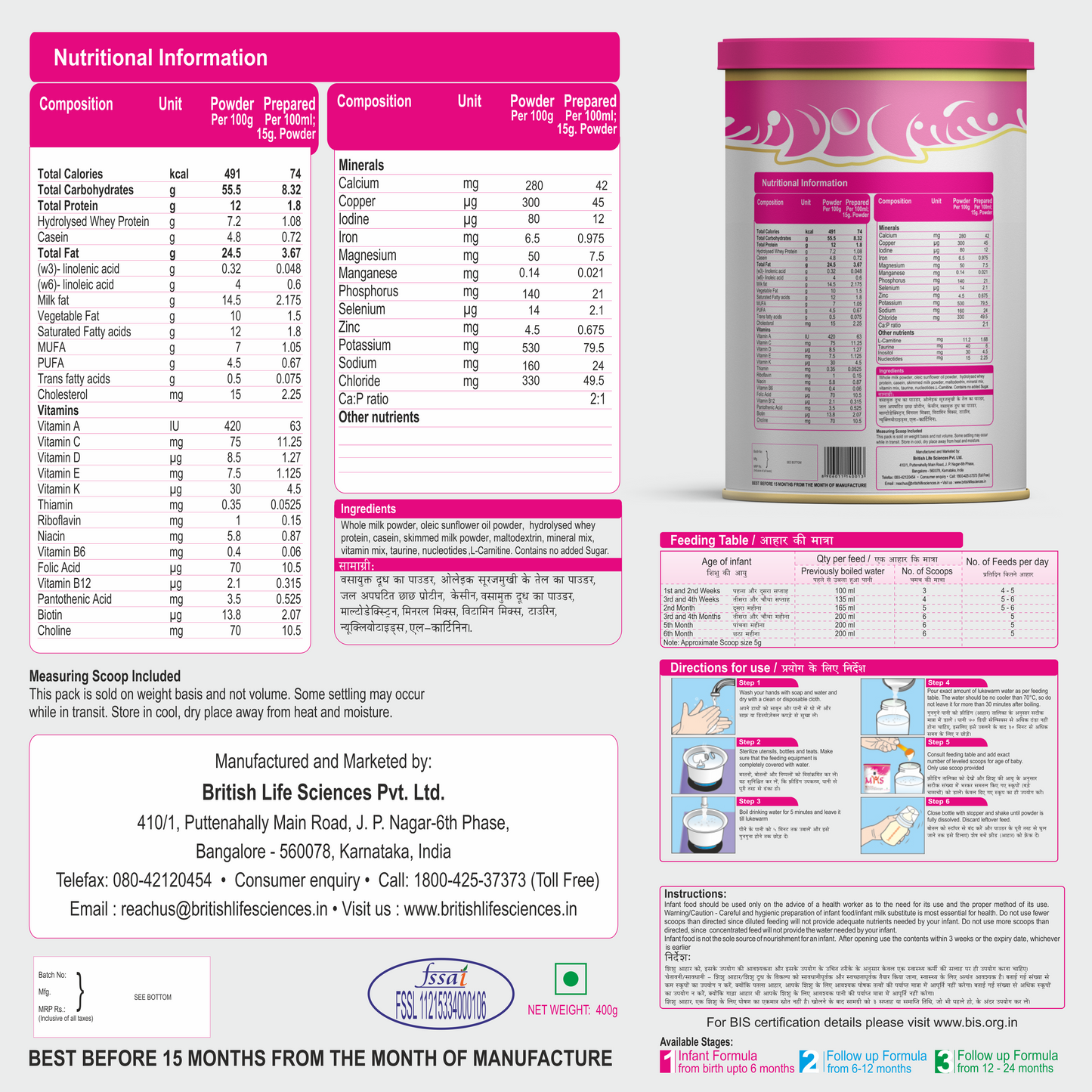 MMS Infant Formula for 0-6 Months Old |Stage 1 Essential Infant Milk Formula for Overall Development |400 g