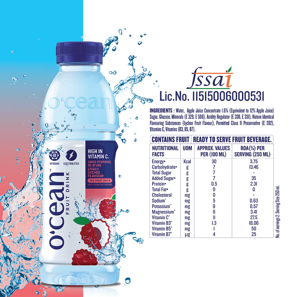 Ocean Fruit Drink Lively Lychee 500 ML (Pack of 6X4)