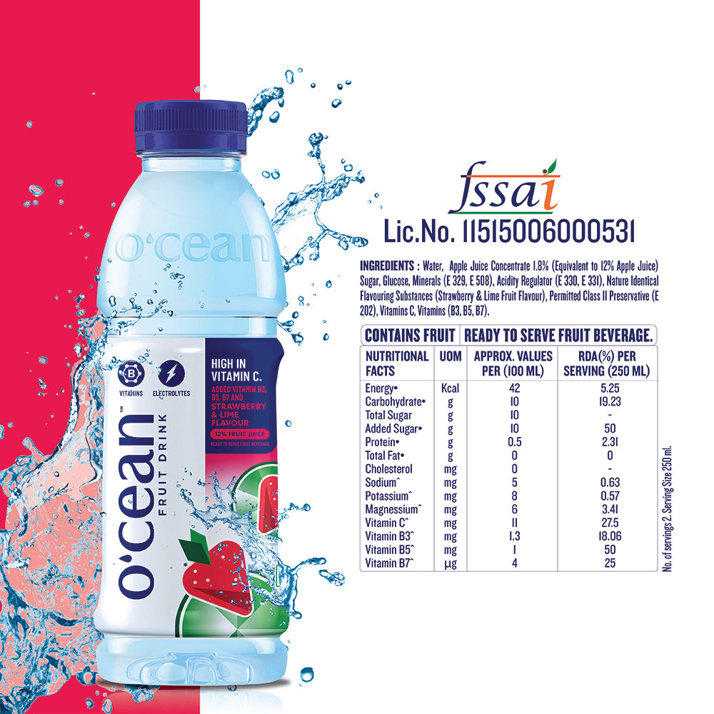 Ocean Fruit water Strawberry and lime (Pack Of 24)
