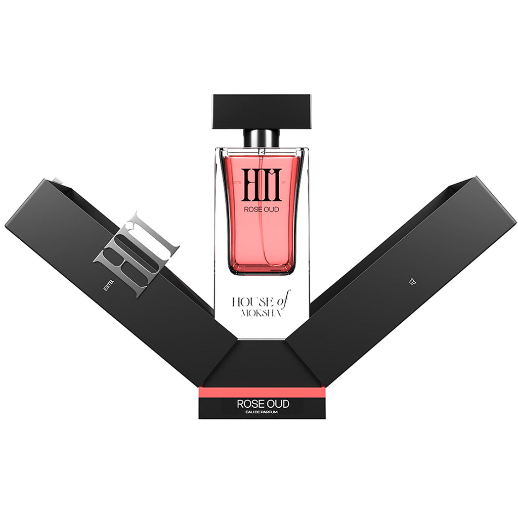 House of Moksha Rose Oud Eau De Parfum - Unisex Perfume, 70ml | A Harmonious Blend of Rose, Geranium, Patchouli, Musk and Oud for a Luxurious Floral-Woody Scent