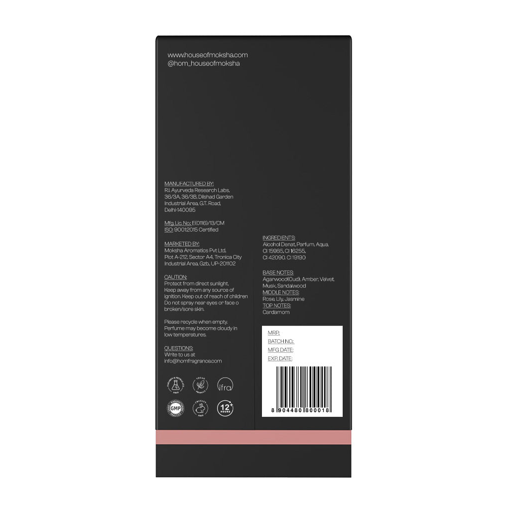 House of Moksha Rose Oud Eau De Parfum - Unisex Perfume, 70ml | A Harmonious Blend of Rose, Geranium, Patchouli, Musk and Oud for a Luxurious Floral-Woody Scent
