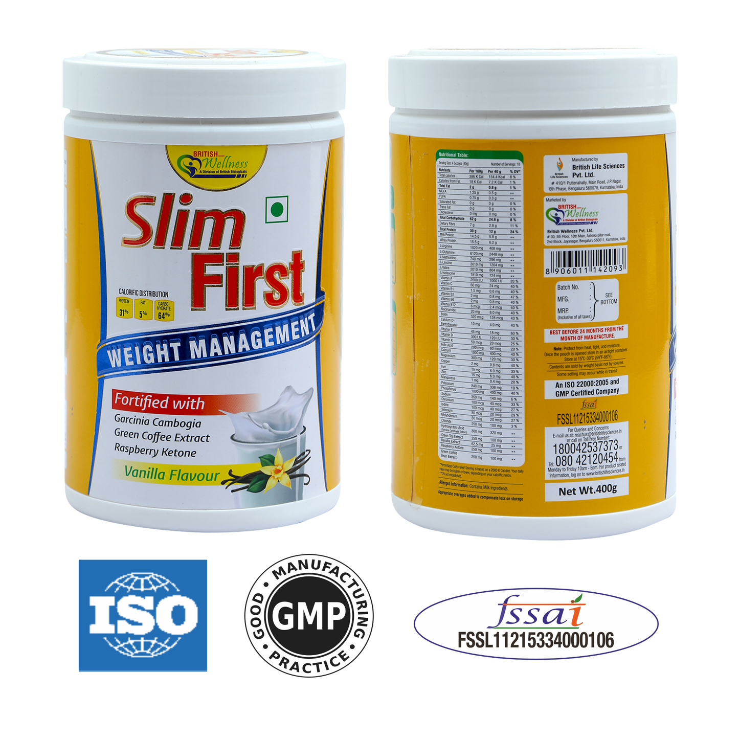 SlimFirst Meal Replacement Shake For Weight Management - 400 GM - Sugar-free, Cholesterol-free, Gluten-free Drink with (Raspberry Ketone & Banaba extract) (Pack of 2)