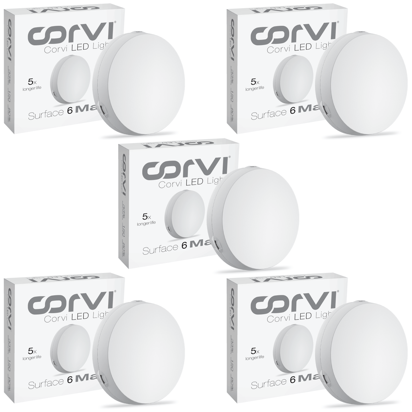 CORVI LED Surface 6 Round 15W | Dimmable & Driverless Ceiling Panel Light | Full Glow, No False Ceiling Required | Slim & Compact | Easy White 4000K (Pack of 5)