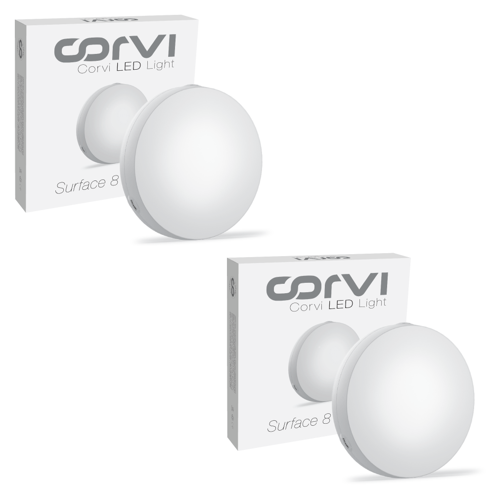 CORVI LED Surface 8 Round 20W | Slim, Compact & Dimmable Ceiling Panel Light | Full Glow Design, No False Ceiling Needed | White 5700K (Pack of 2)