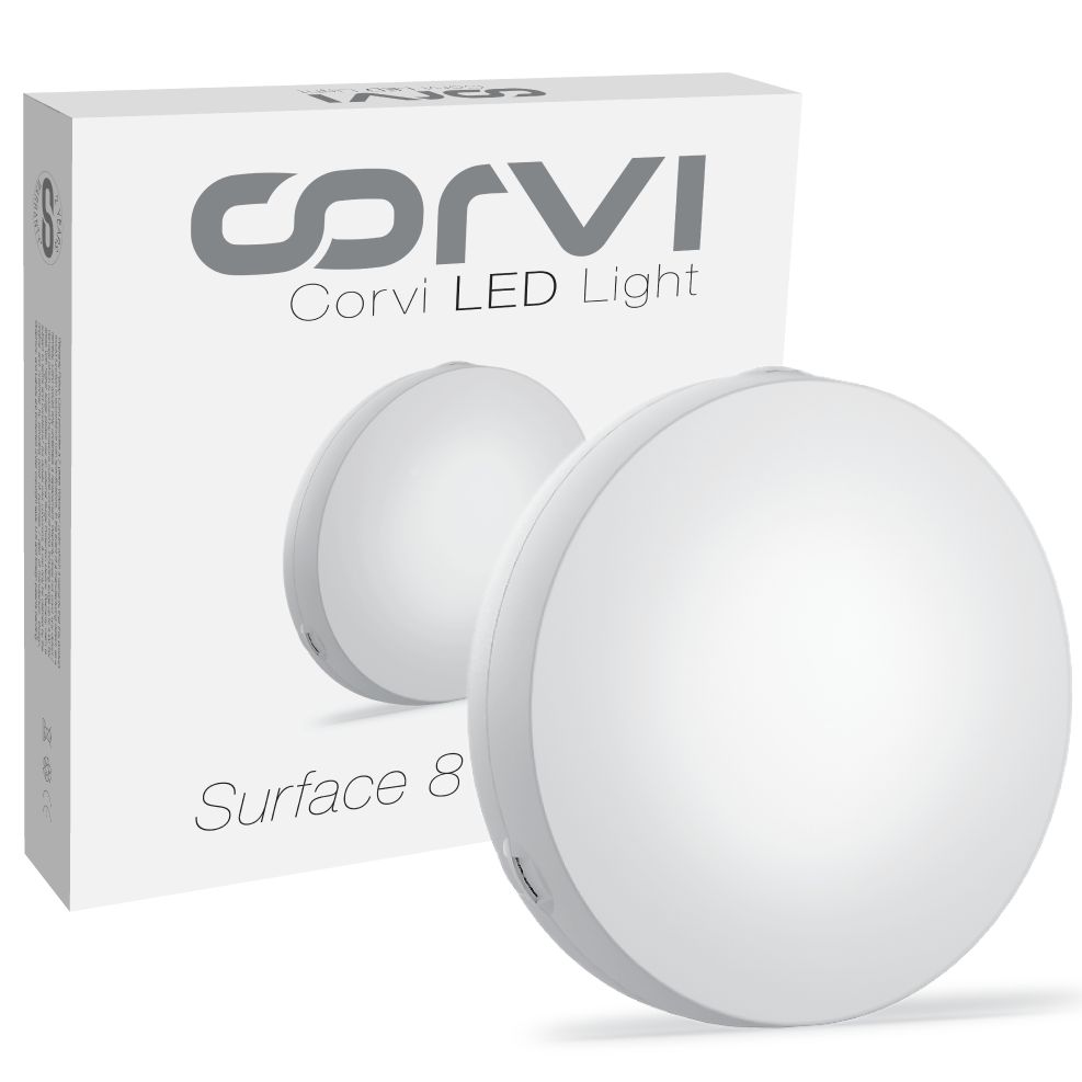 CORVI LED Surface 8 Round 20W | Slim, Compact & Dimmable Ceiling Panel Light | Full Glow Design, No False Ceiling Needed | White 5700K (Pack of 1)