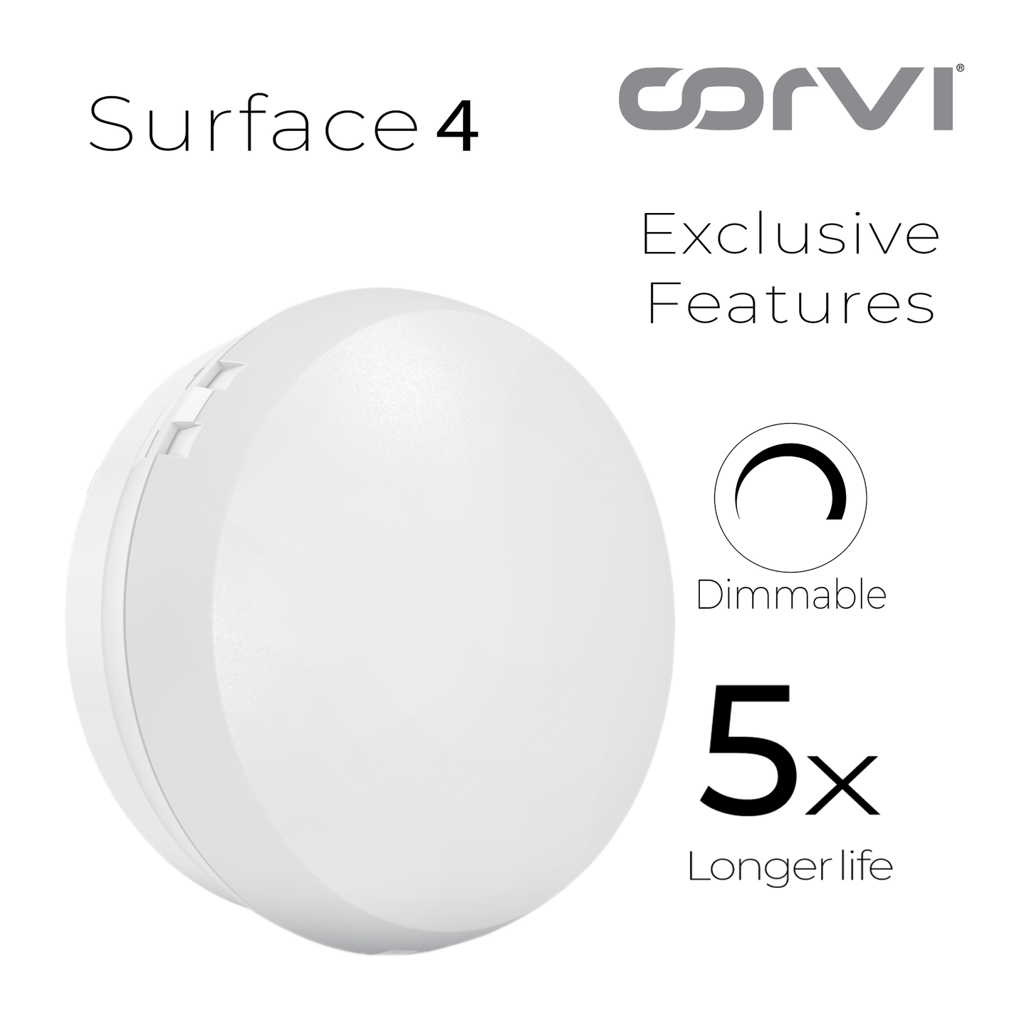CORVI LED Surface 4 Round 6W | Slim, Driverless, Dimmable Ceiling Panel Light | Full Glow Warm White 3000K | Surface Mount, No False Ceiling Needed (Pack of 5)
