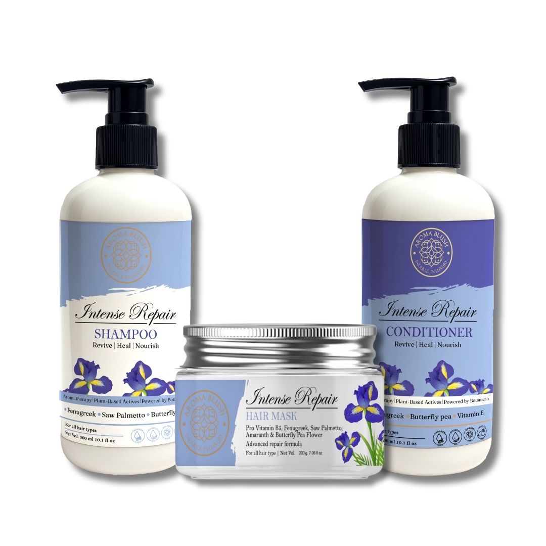 AROMABLUSH Intense Repair Shampoo, Conditioner & Hairmask Combo