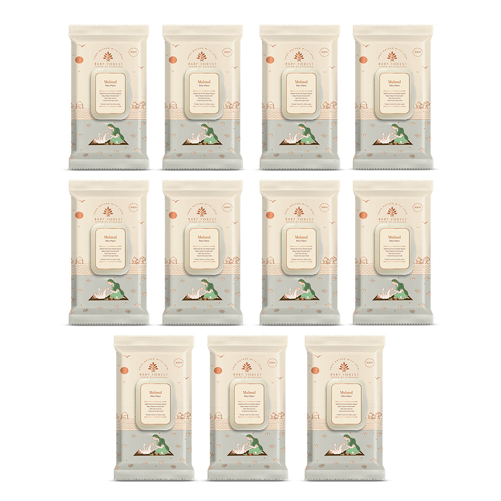 Baby Forest Mulmul Baby Wipes, Ultra-soft, Water-based, 3X thicker and softer wipes 72 Wipes, Pack of 11