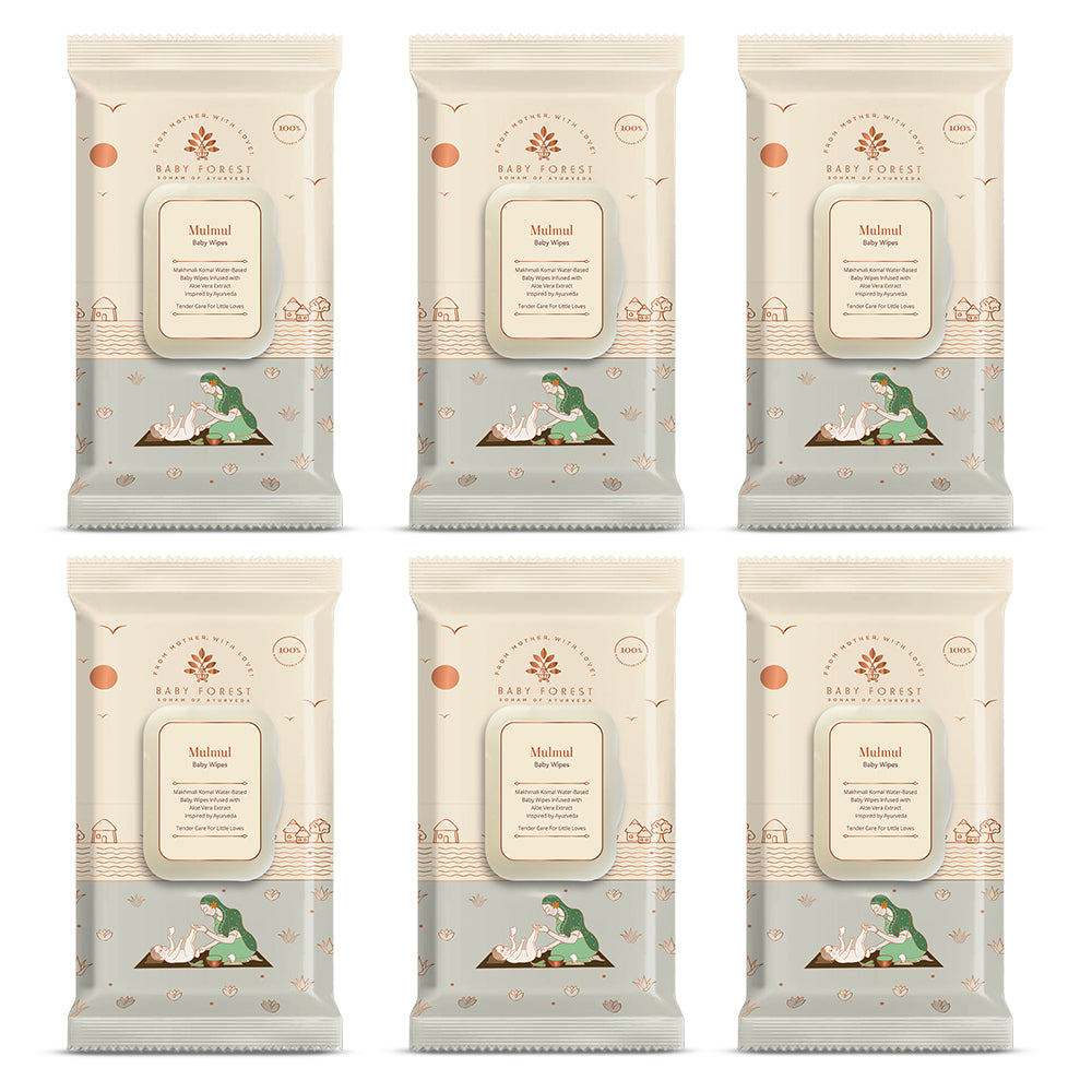 Baby Forest Mulmul Baby Wipes, Ultra-soft, Water-based, 3X thicker and softer wipes 72 Wipes, Pack of 6