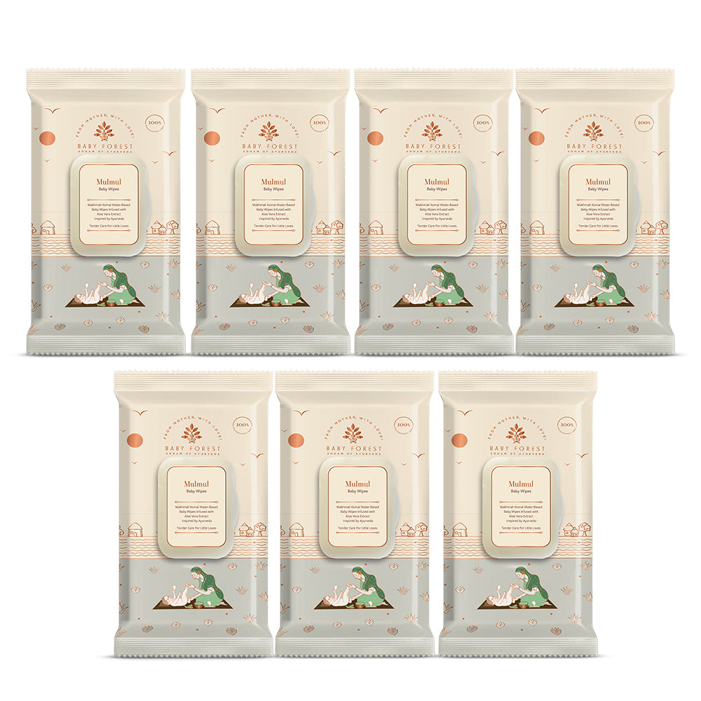 Baby Forest Mulmul Baby Wipes, Ultra-soft, Water-based, 3X thicker and softer wipes 72 Wipes, Pack of 7