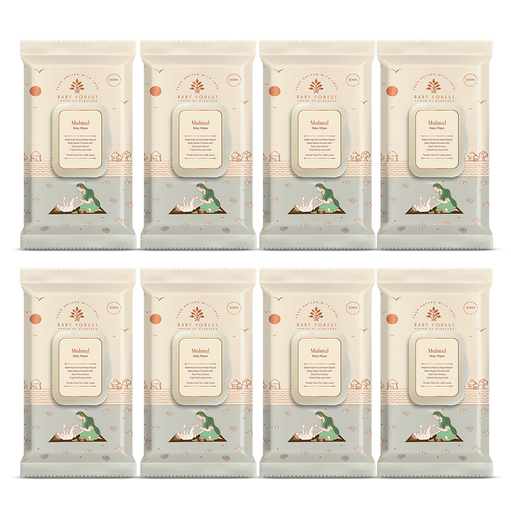 Baby Forest Mulmul Baby Wipes, Ultra-soft, Water-based, 3X thicker and softer wipes 72 Wipes, Pack of 8