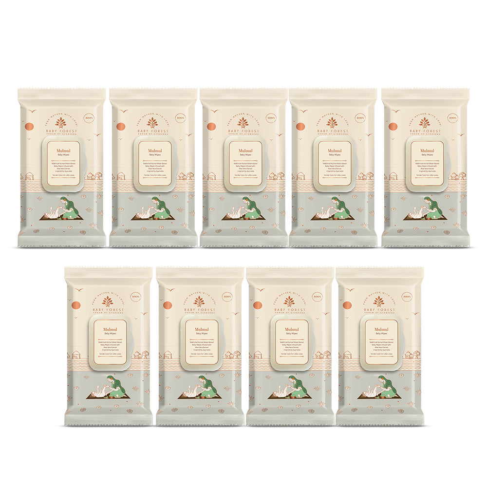 Baby Forest Mulmul Baby Wipes, Ultra-soft, Water-based, 3X thicker and softer wipes 72 Wipes, Pack of 9