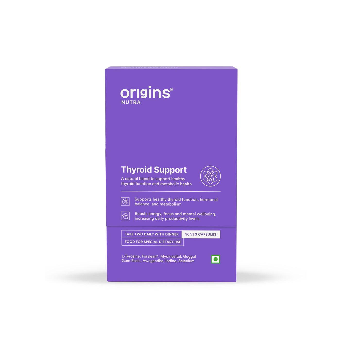 Origins Nutra Thyroid Support | Support Healthy Thyroid Function, Maintain Hormonal Balance | ForsLean, Shoden, Guggul extract | GMP Certified | For Men & Women | 56 Veg Capsules