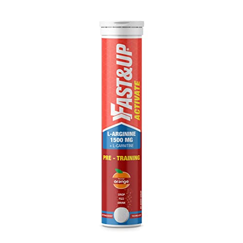Fast&Up Activate- Caffeine Free Pre-training Drink- 1500 mg L-Arginine & other Active Nutrients- Prevents Exercise Induced Oxidative Stress, Boosts Stamina & Metabolism- Orange Flavour- 20 Effervescent Tablets