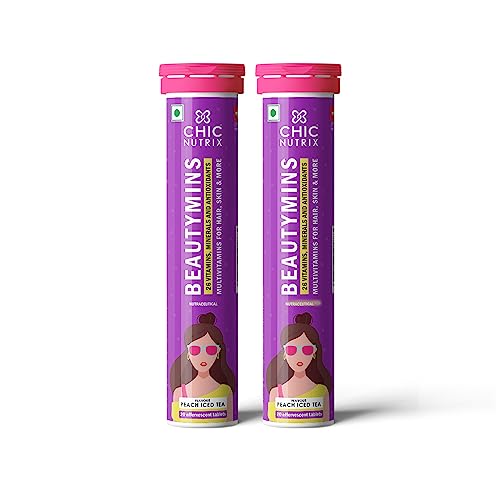 Chicnutrix Beautymins | Multivitamin for women | 26 Vitamins & Minerals | Healthy Hair, Skin & Nails | With Grape (40 Effervescent Tablets)
