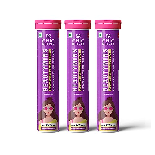 Chicnutrix Beautymins | Multivitamin for women | 26 Vitamins & Minerals | Healthy Hair, Skin & Nails | With Grape (60 Effervescent Tablets)