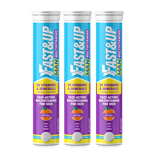 Fast&Up Man Multivitamin | Added Nitric Boosters and Stress relievers | Overall Wellbeing and Strength |Supports Active Lifestyle (20 Effervescent tablets, Tangy Orange flavor) - (Pack Of 3)