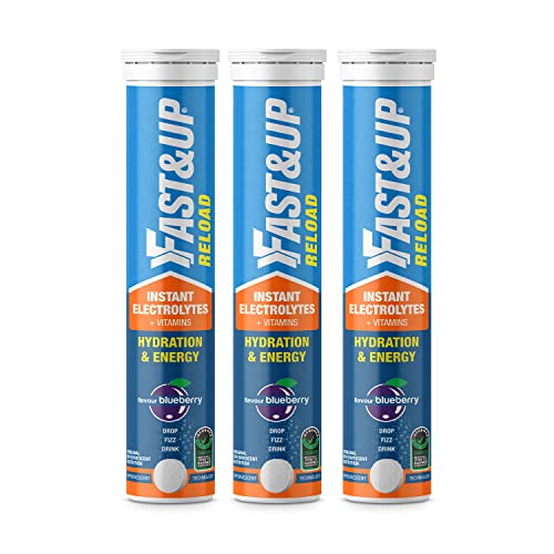 Fast&Up Reload electrolyte energy and hydration - sports drink - 20 effervescent tablets - Blueberry flavour (Pack of 3)
