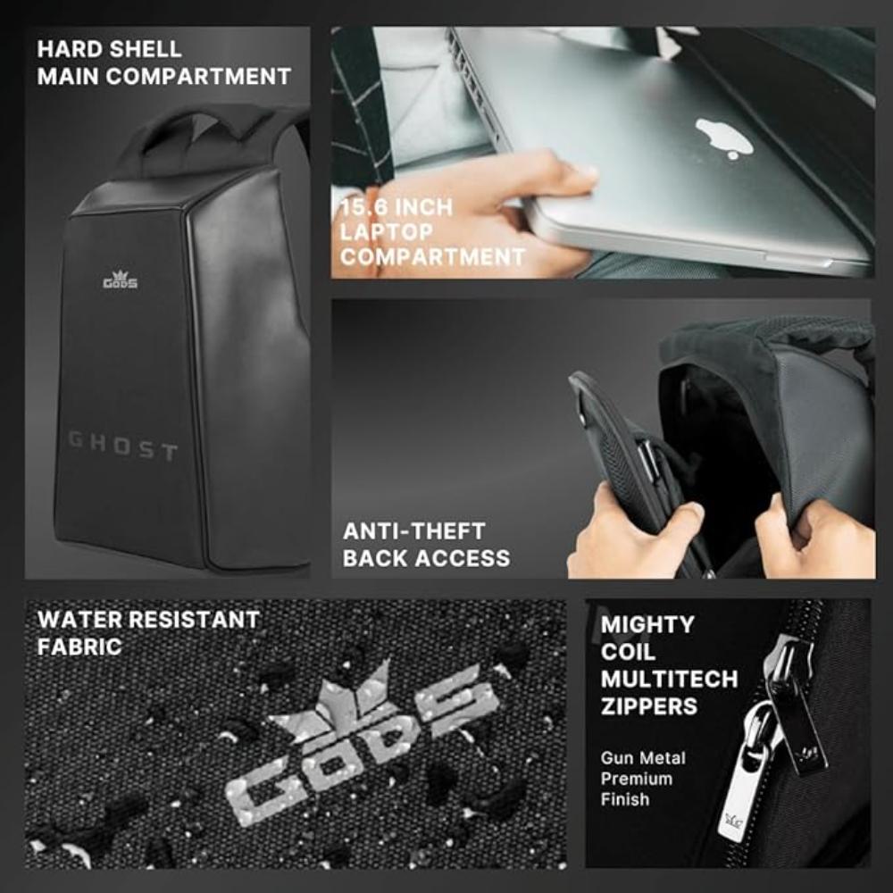 GODS Ghost Dark Matter Anti Theft 15.6 inch Polyester Laptop Tech Backpack(25 Ltrs, Black)