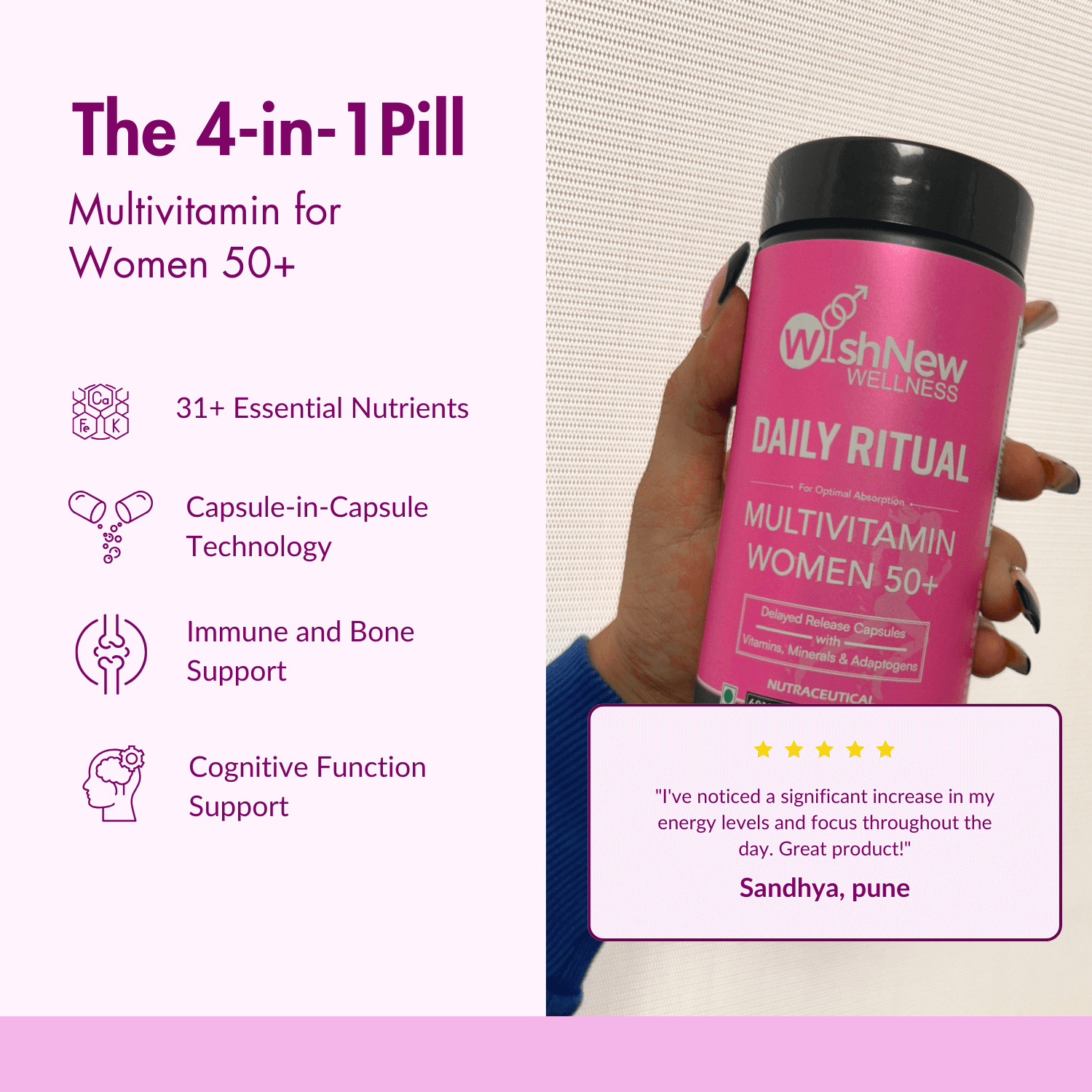 WishNew Wellness Daily Ritual Women's 50+ Multivitamin | Comprehensive Nutrient Blend for Menopause, Skin & Joint Health | 60 Delayed Release Oil Capsules for Optimal Absorption & Wellbeing Pack of 2