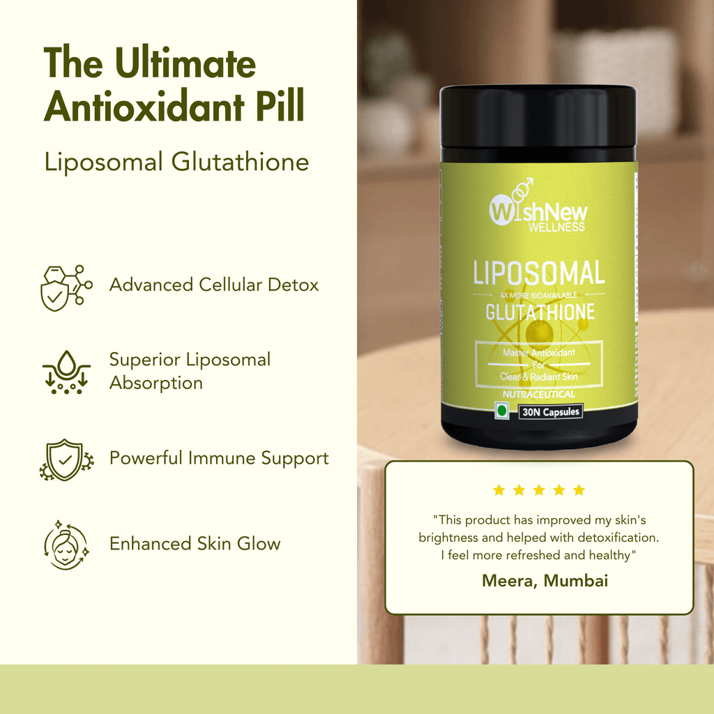 Wishnew Wellness LIPOSOMAL GLUTATHIONE Capsules - For Youthful & Radiant Skin | Immune Health | 30 Vegetarian Capsules - With Enhanced Bioavailability & Antioxidant Support | Suitable for Men & Women