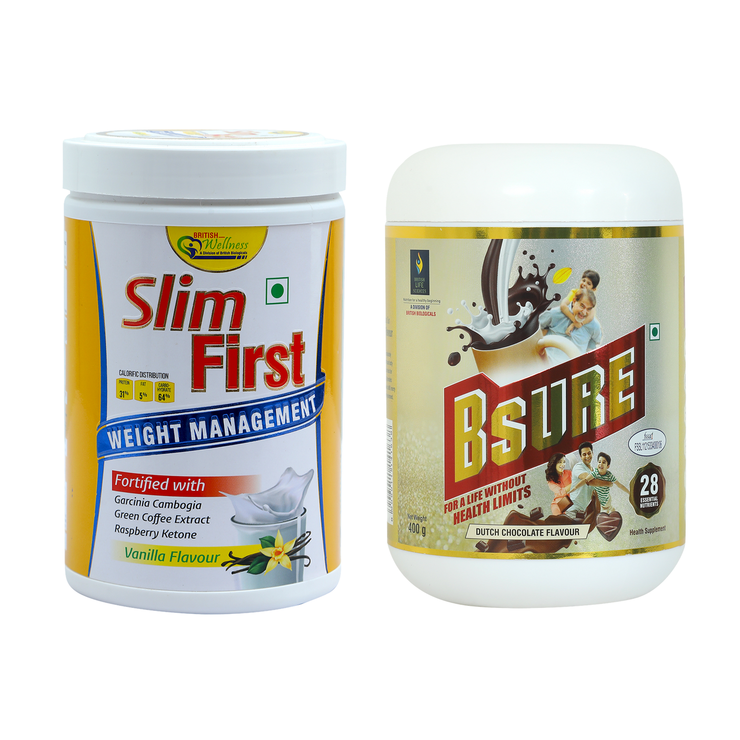 British Life Science SlimFirst (Vanilla ) & Bsure Sugar Chocolate Combo | Health Supplemment with Essential Nutrient|