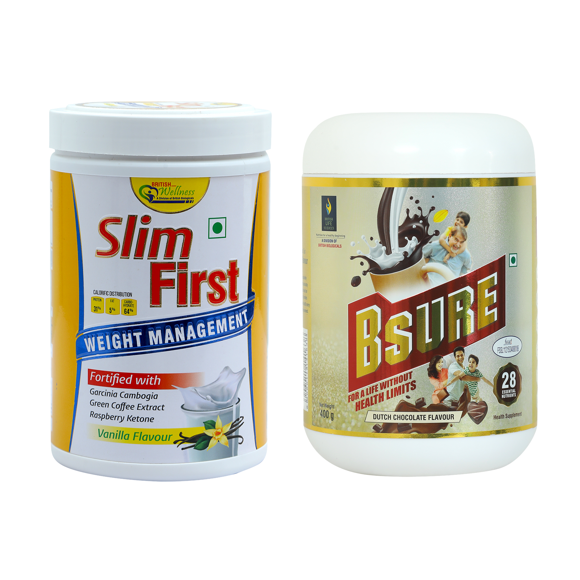 British Life Science SlimFirst (Vanilla ) & Bsure Sugar Chocolate Combo | Health Supplemment with Essential Nutrient|