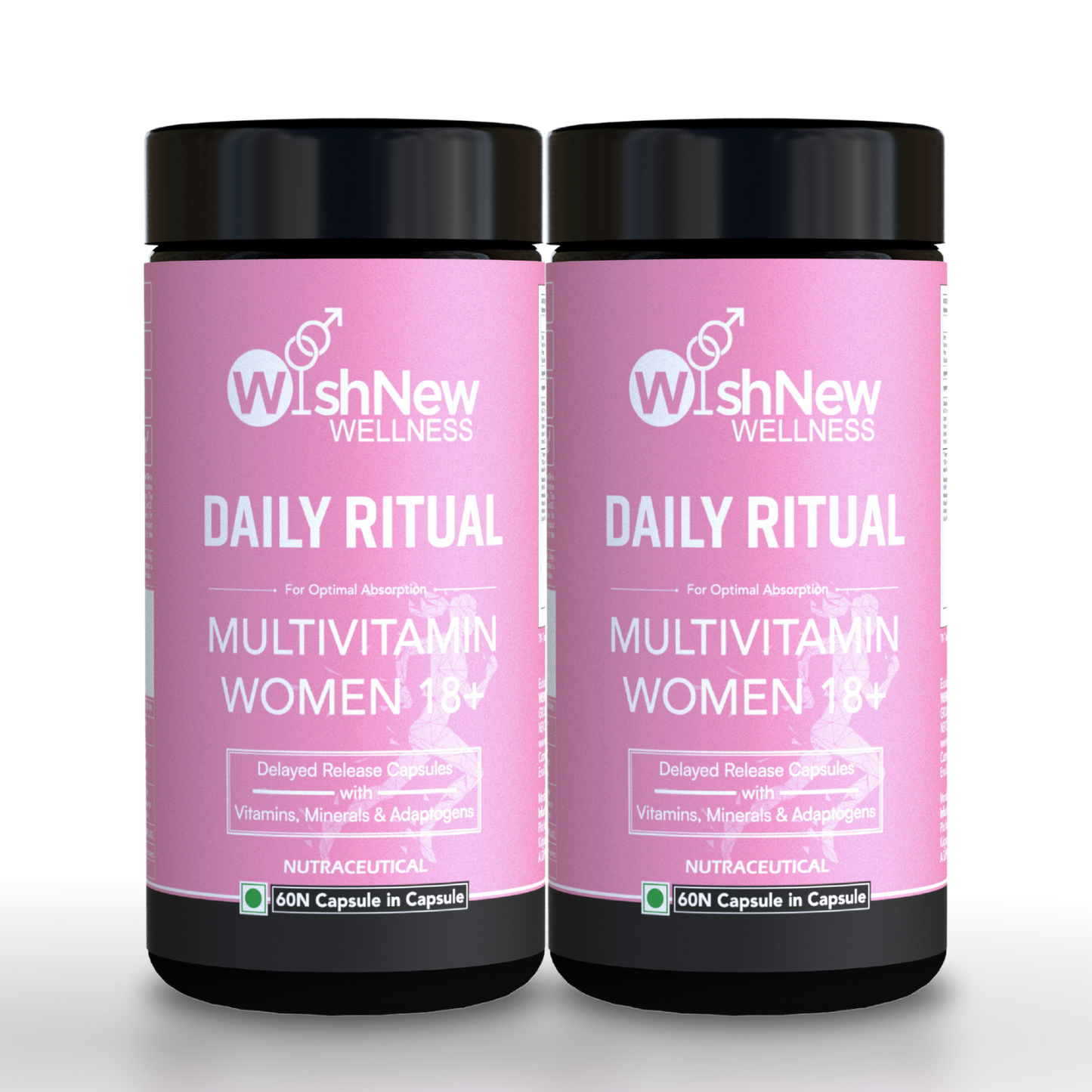 WishNew Wellness Daily Ritual Women's Multivitamin 18+ | Complete 36-Nutrient Formula for Optimal Health & Vitality | Supports PMS, UTI Care | 60 Non-GMO Delayed Release Capsules for Your Wellbeing Pack of 2