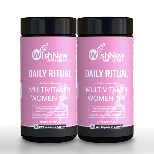WishNew Wellness Daily Ritual Women's Multivitamin 18+ | Complete 36-Nutrient Formula for Optimal Health & Vitality | Supports PMS, UTI Care | 60 Non-GMO Delayed Release Capsules for Your Wellbeing Pack of 2