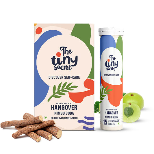 The Tiny Secret Hangover Nimbu Soda Flavoured Fizz | 30 Fizz Tablets | 100% Organic | Goodness of Liquorice & Amla | Zero Sugar, Low Fat & Low Calorie | 6 super foods and 6 Vitamins & Minerals | Relief from Hangover |Nimbu Soda Flavour