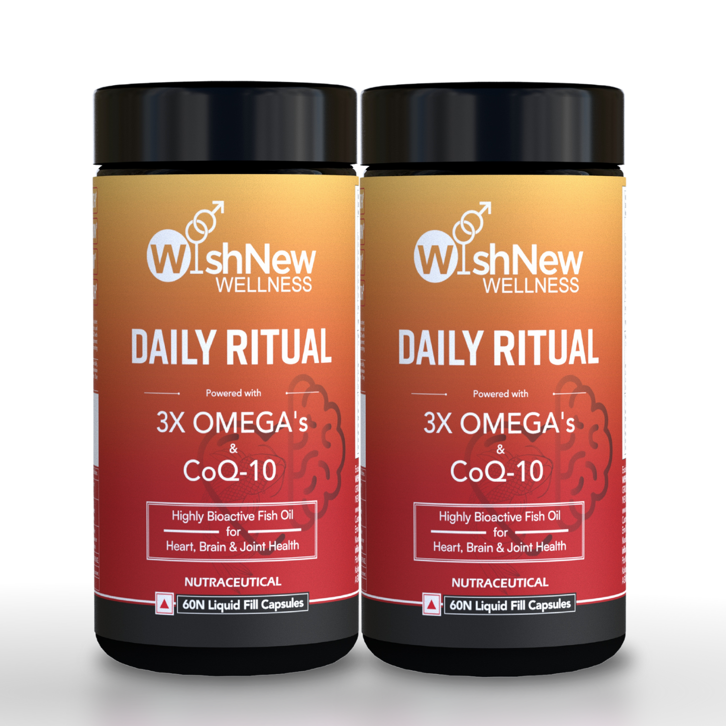 WishNew Wellness DAILY RITUAL with Triple Strength Fish Oil & CoQ-10 | Enhanced Heart & Brain Health | 60 Liquid Capsules with CoQ10 Pellets | High Potency Omega-3, EPA, DHA for Wellbeing Pack of 2