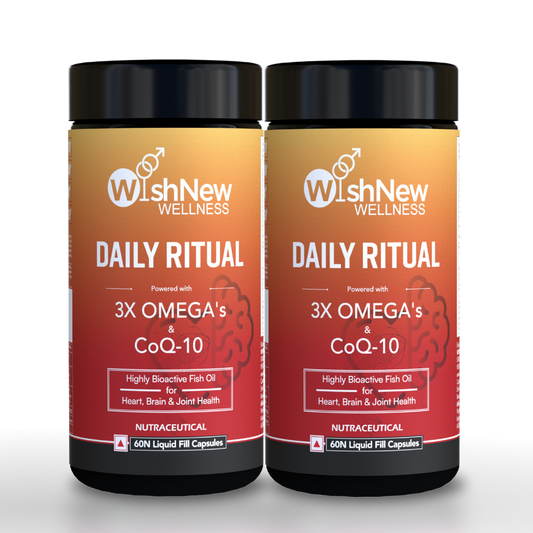 WishNew Wellness DAILY RITUAL with Triple Strength Fish Oil & CoQ-10 | Enhanced Heart & Brain Health | 60 Liquid Capsules with CoQ10 Pellets | High Potency Omega-3, EPA, DHA for Wellbeing Pack of 2