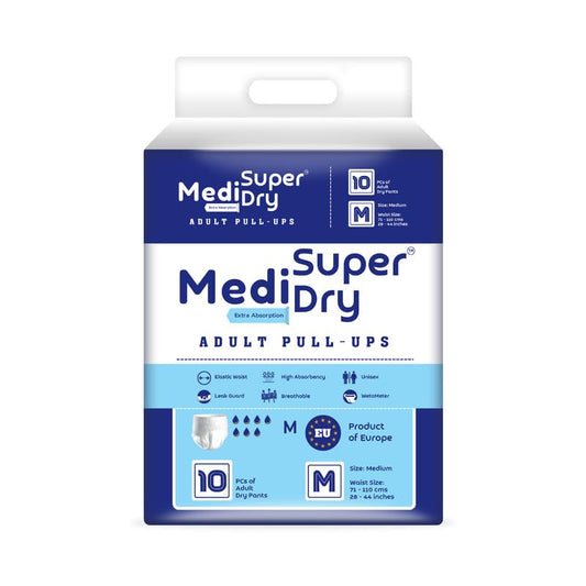 Medisuperdry Adult Diaper Pants | Medium (M) |Waist 71-110 cm (28-44 inches) |High Absorbency -10 Hrs |Rash-Free |Leakproof |Breathable |Odourless |Elastic Waist |For Men & Women | 10 Units, Pack of 1