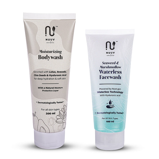 Nuuv Essential Combo - Waterless Facewash & Moisturizing Bodywash | Hydra Glow Duo | Vegan | Paraben-Free | Glow and Hydration | For All Skin Types | 100ml + 200ml