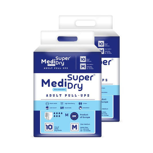 Medisuperdry Adult Diaper Pants | Medium (M) |Waist 71-110 cm (28-44 inches) |High Absorbency -10 Hrs |Rash-Free |Leakproof |Breathable |Odourless |Elastic Waist |For Men & Women | 20 Units, Pack of 2