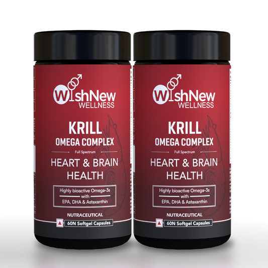 WishNew Wellness Krill Omega Complex for Heart & Brain Health, 60 Enhanced Absorption Softgels with 2000mg Fish Oil & 250mg Krill, Rich in EPA & DHA Plus Astaxanthin Pack of 2
