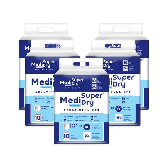 Medisuperdry Adult Diaper Pants | Extra Large (XL) |Waist 147-172 cm (58-68 inches) |High Absorbency -10 Hrs |Leakproof |Breathable |Odourless |Elastic Waist |For Men & Women | 50 Units, Pack of 5