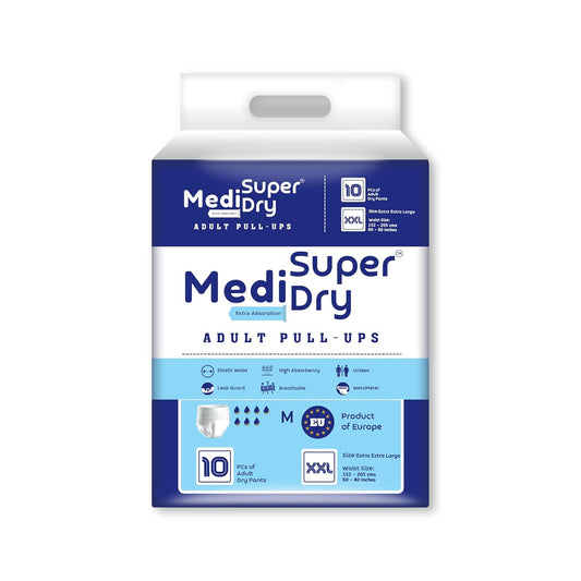 Medisuperdry Adult Diaper Pants | Double Extra Large (2XL) |Waist 152-205 cm (60-80 inches) |High Absorbency -10 Hrs |Leakproof |Breathable |Odourless |Elastic Waist |Men & Women | 10 Units, Pack of 1
