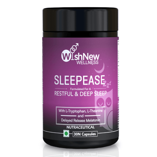 WishNew Wellness SLEEPEASE | 30 Veg Capsules | Advanced Sleep Formula | L-Theanine, Melatonin, Valerian, Ashwagandha | Deep Restful Sleep | Non-Habit Forming | 100% Vegetarian | Enhanced Relaxation