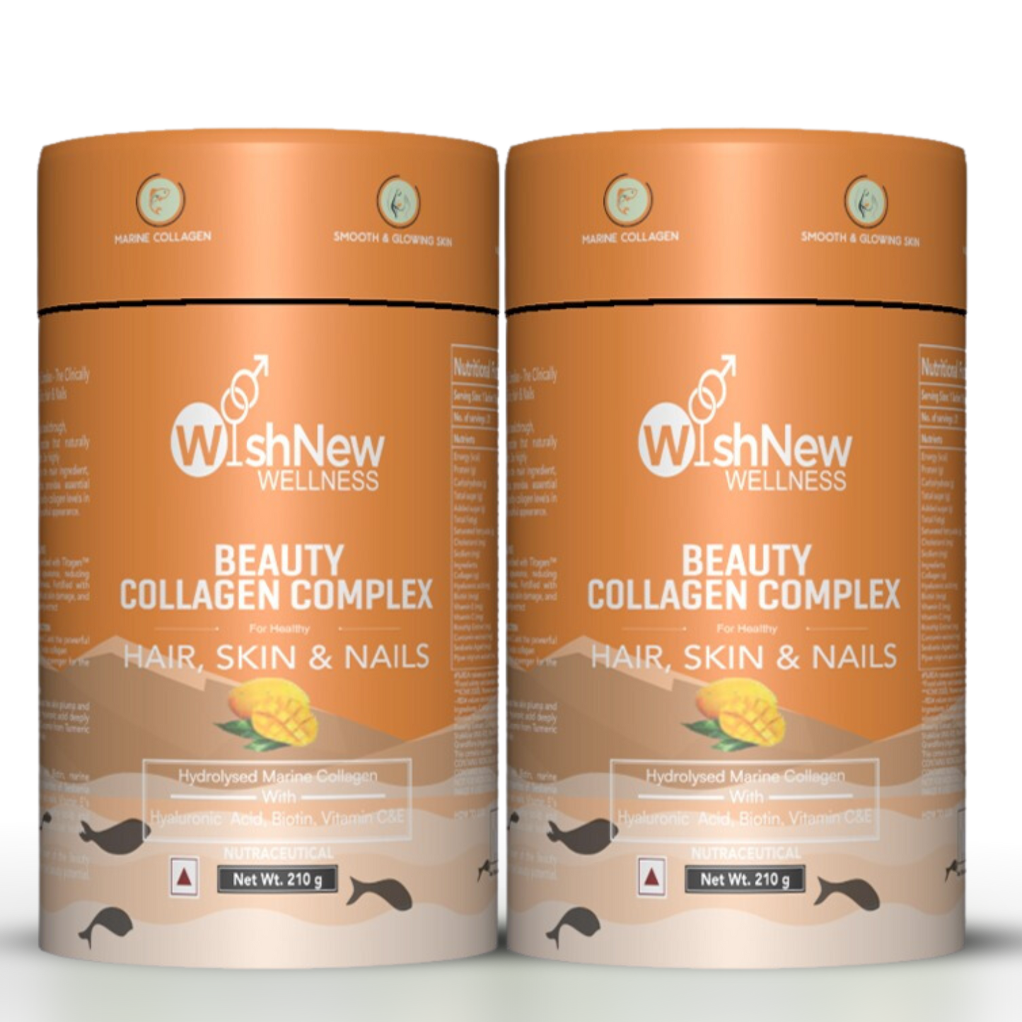 WishNew Wellness BEAUTY COLLAGEN COMPLEX | Radiant Hair, Skin & Nails | 21 Sachets with Collagen, Hyaluronic Acid, Biotin, Vitamins E & C, Rosehip & Curcumin Extracts | Enhanced Absorption Formula Pack of 2