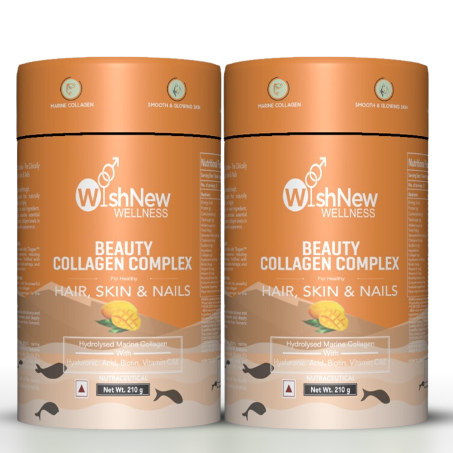 WishNew Wellness BEAUTY COLLAGEN COMPLEX | Radiant Hair, Skin & Nails | 21 Sachets with Collagen, Hyaluronic Acid, Biotin, Vitamins E & C, Rosehip & Curcumin Extracts | Enhanced Absorption Formula Pack of 2