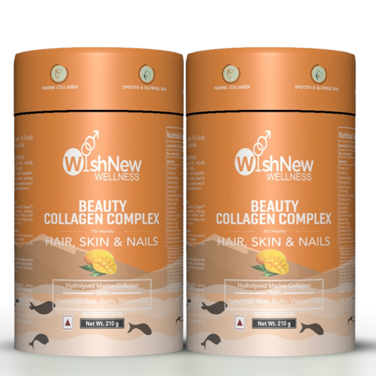 WishNew Wellness BEAUTY COLLAGEN COMPLEX | Radiant Hair, Skin & Nails | 21 Sachets with Collagen, Hyaluronic Acid, Biotin, Vitamins E & C, Rosehip & Curcumin Extracts | Enhanced Absorption Formula Pack of 2