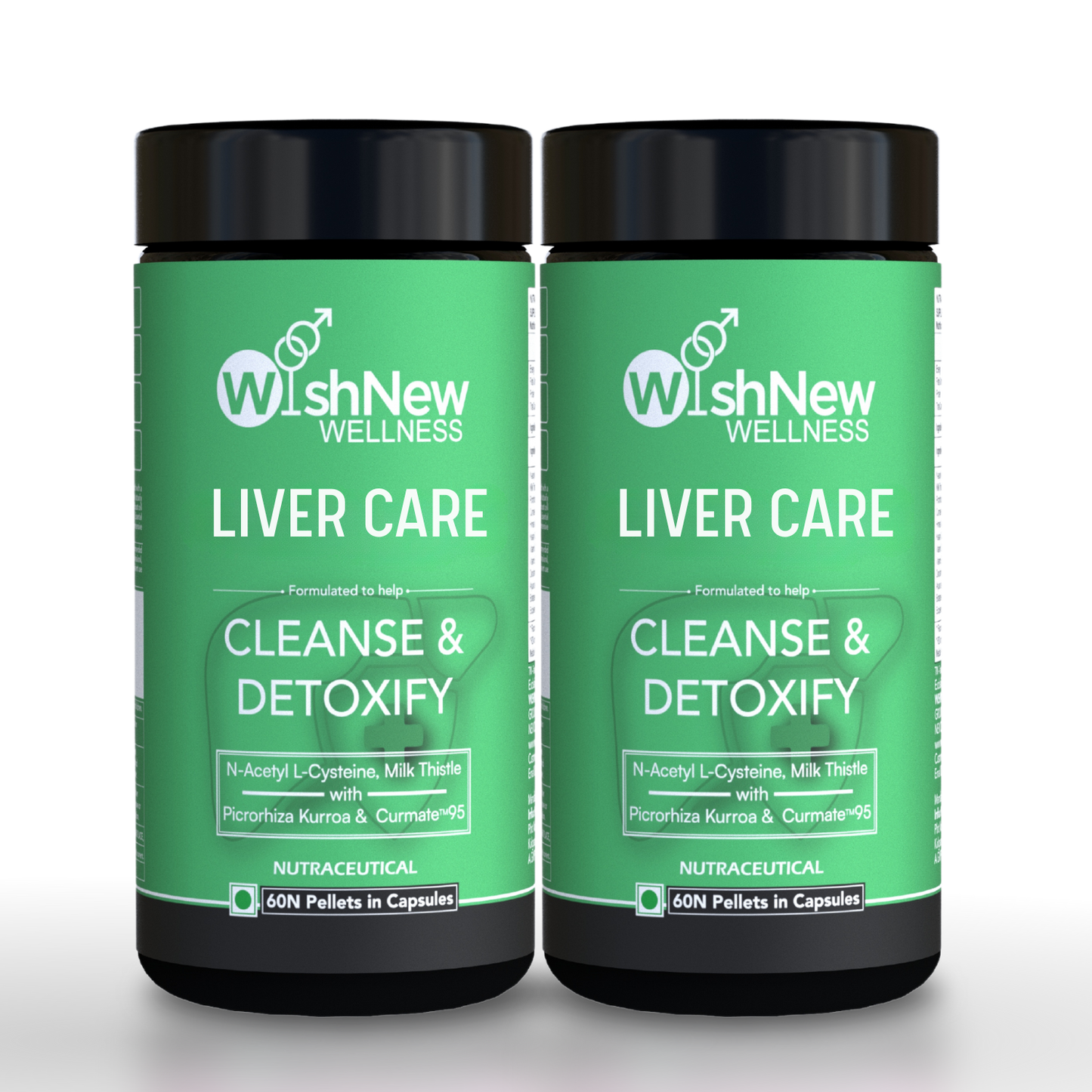 WishNew Wellness Liver Care Supplement - Detox & Support with NAC, Milk Thistle, Picrorhiza, Curmate™ 95, Vitamins E & D2, 60 Caps | Fit Health Fatty Liver Care | Suitable for Men & Women Pack of 2