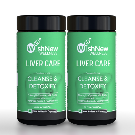 WishNew Wellness Liver Care Supplement - Detox & Support with NAC, Milk Thistle, Picrorhiza, Curmate™ 95, Vitamins E & D2, 60 Caps | Fit Health Fatty Liver Care | Suitable for Men & Women Pack of 2